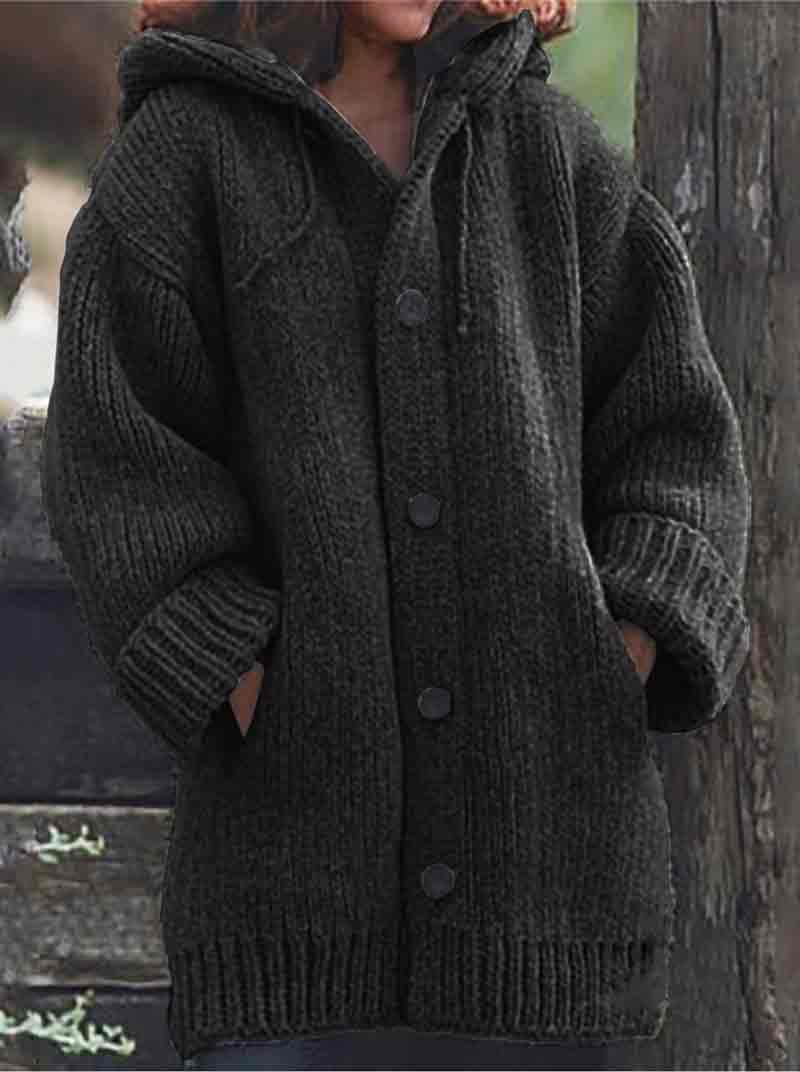Solid Color Winter Thicken Knitted Pockets Cardigan Hoodie Sweater Coat