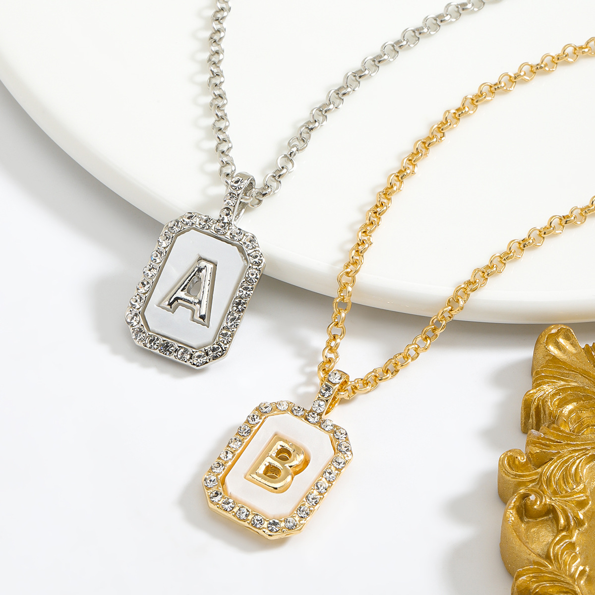 Letter Inlay Gold Plated Necklace Pendant Zircon Necklace Friend Gift