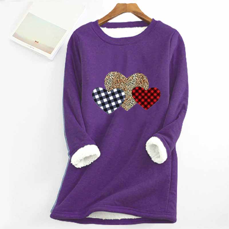 Christmas Heart Printed Thickened Fleece Warm Autumn Winter Sweatshirt