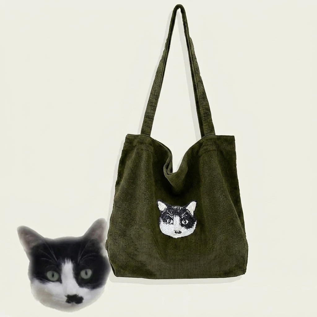 Custom Pet Face Embroidery Corduroy Bag Furry Baby Keepsake Gift