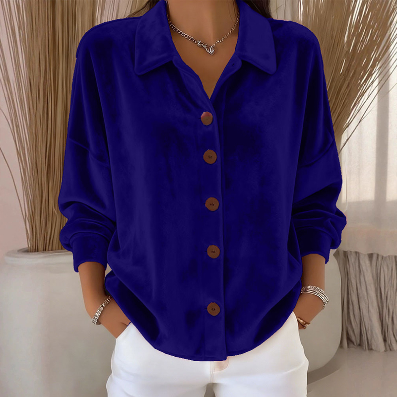 Elegant Velvet Long Sleeve Blouse Lapel Single-breasted Casual Shirt