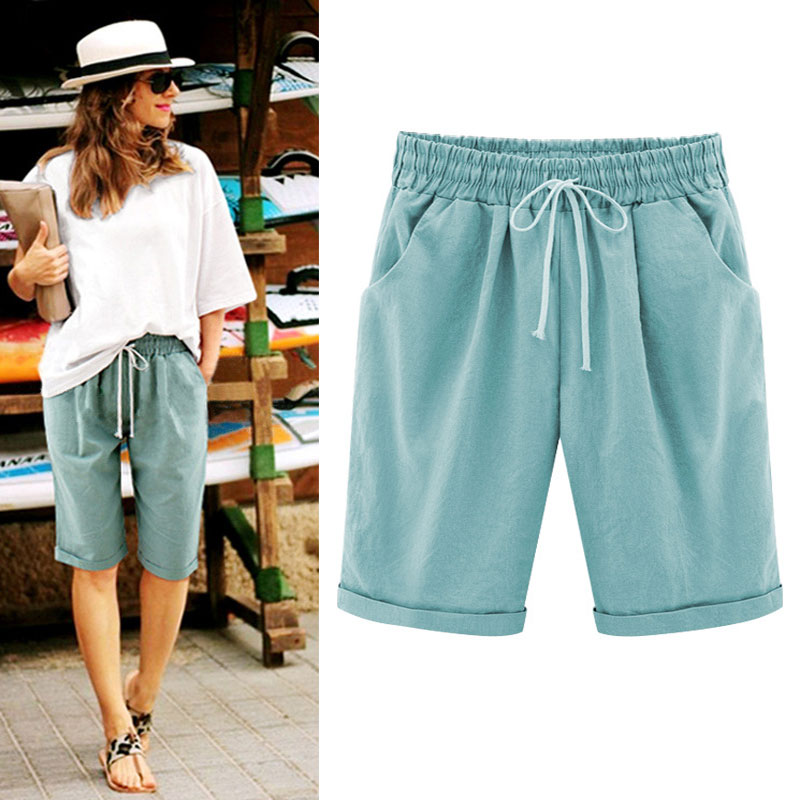 Casual Solid Color Pockets Drawstring Elastic Waist Mid-length Pants