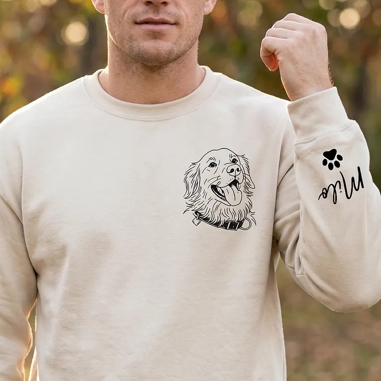 Custom Pet Face Sketch Embroidery Sweatshirt Furry Baby Special Gift