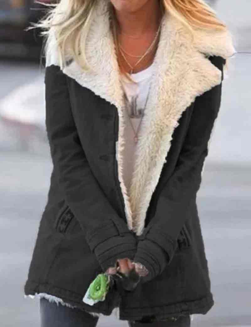 Solid Color Single Breasted Pockets Plush Midi Coat