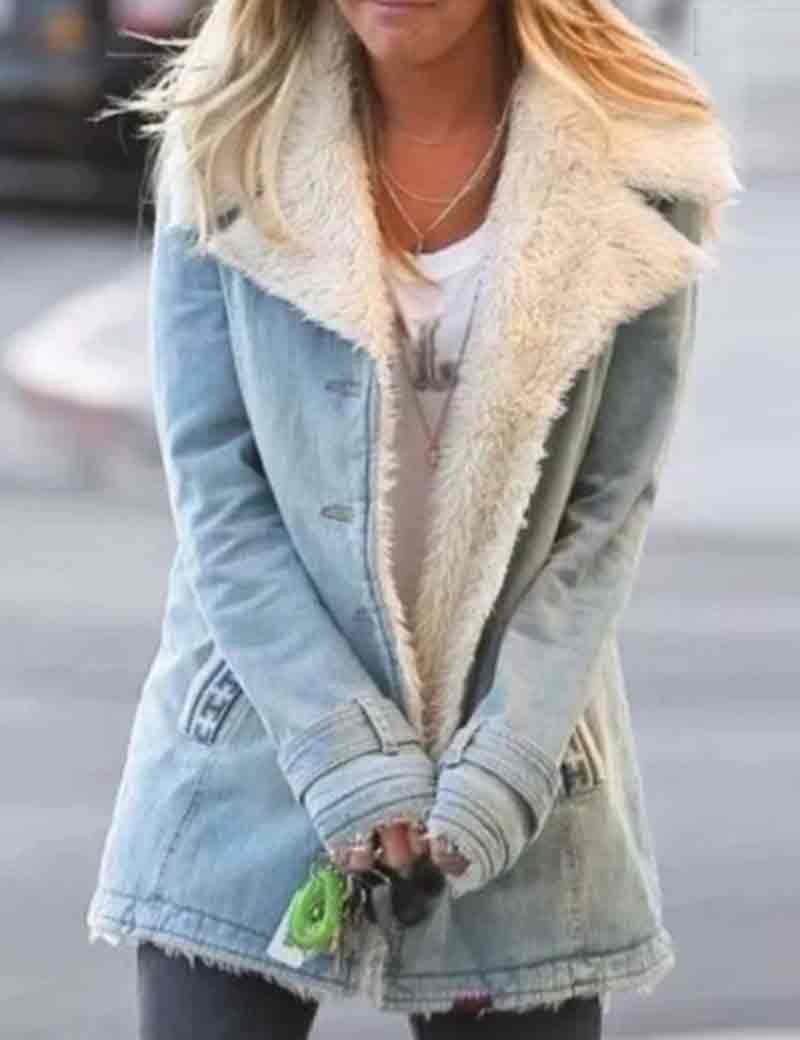 Solid Color Single Breasted Pockets Plush Midi Coat