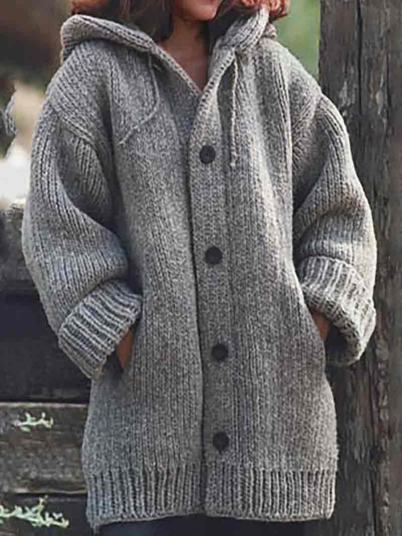 Solid Color Winter Thicken Knitted Pockets Cardigan Hoodie Sweater Coat