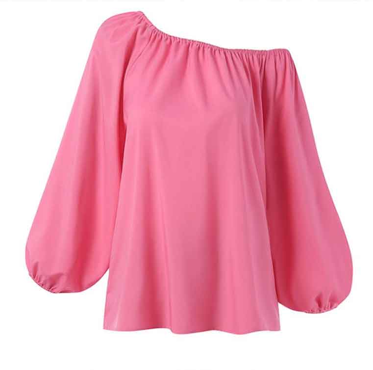 Off Shoulder Puff Sleeves Top and Printed Pants Two-piece Casual Suit