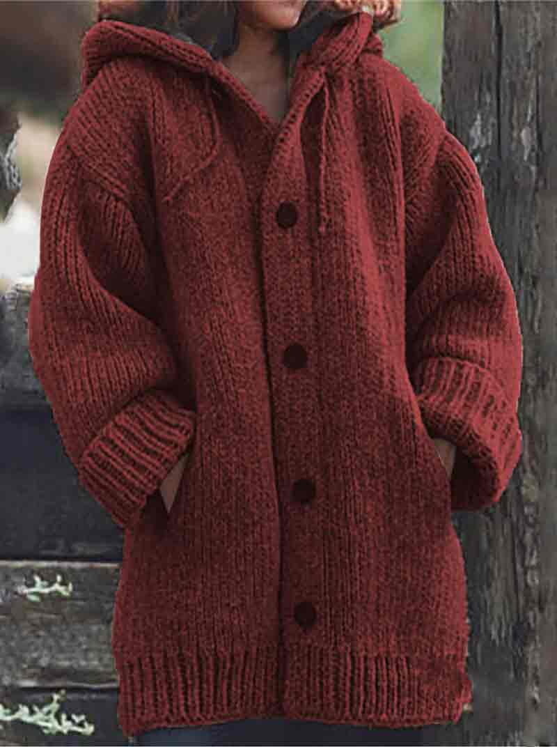 Solid Color Winter Thicken Knitted Pockets Cardigan Hoodie Sweater Coat