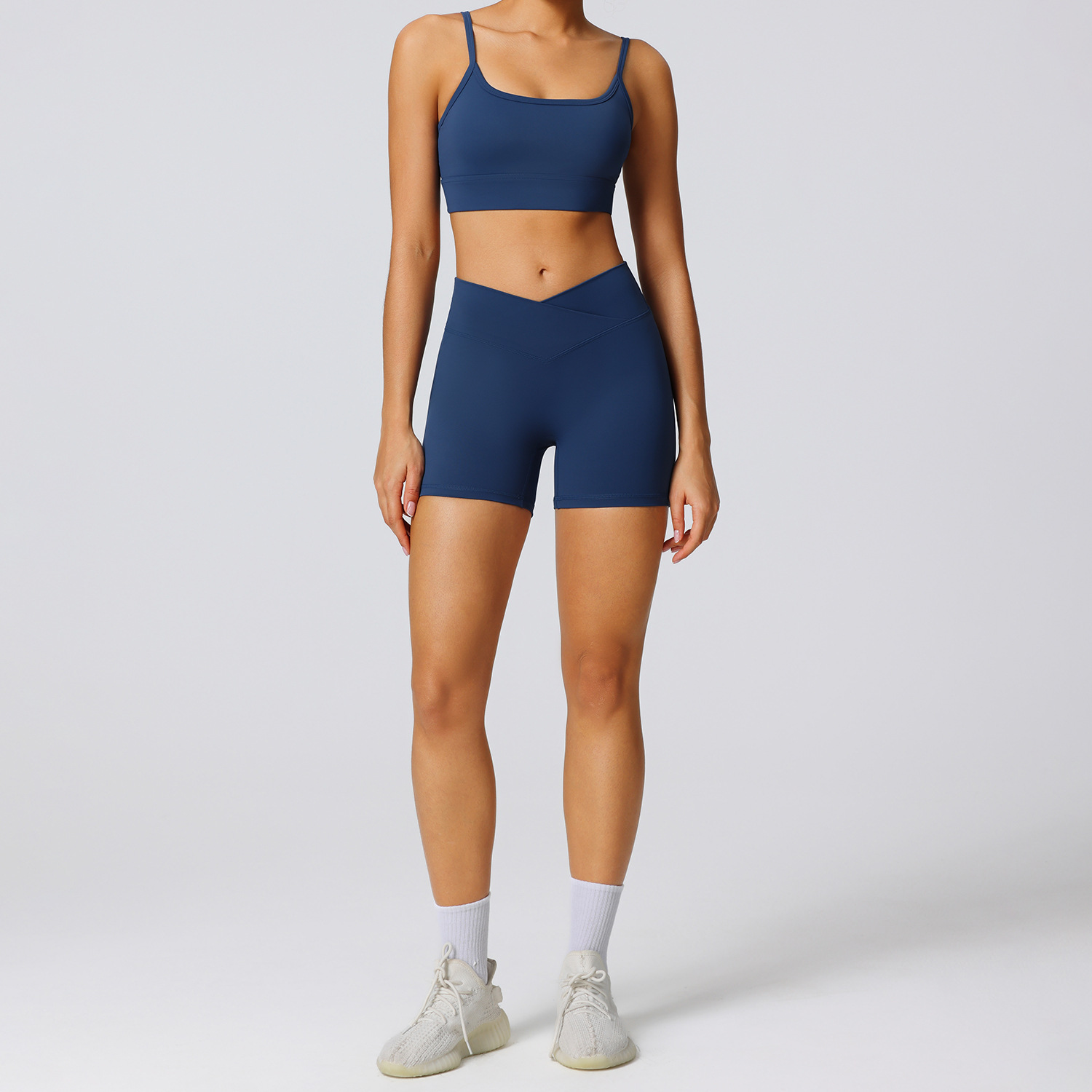 High Elastic Outdoor Yoga Shorts Cross Waist Design Sports Shorts