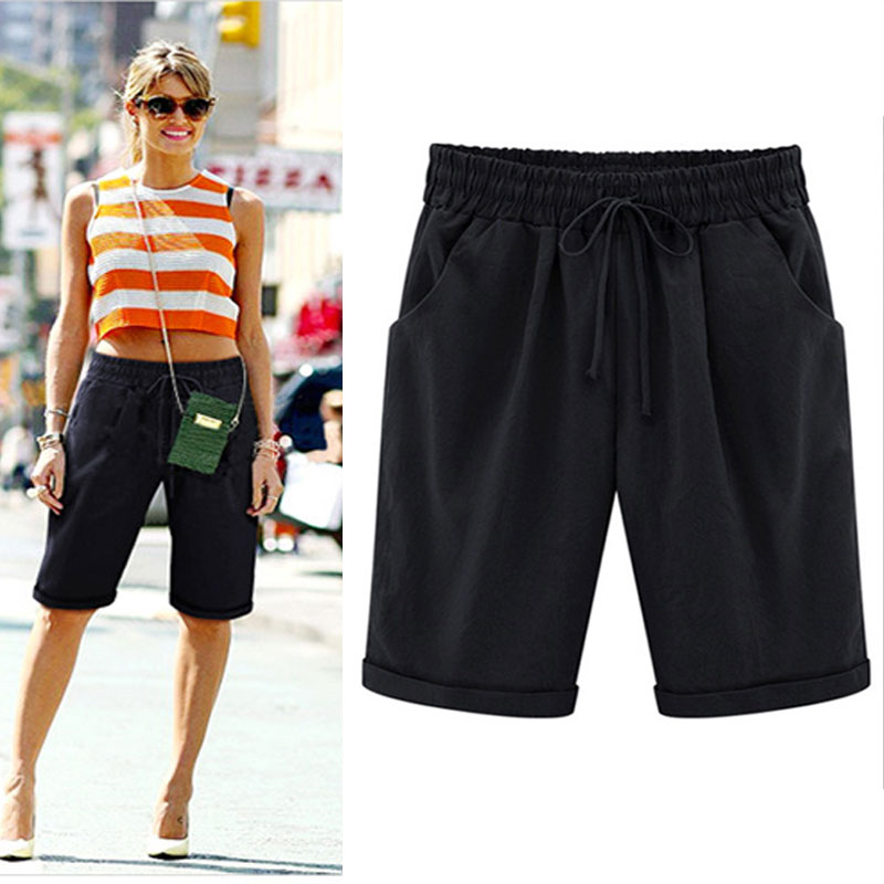 Casual Solid Color Pockets Drawstring Elastic Waist Mid-length Pants