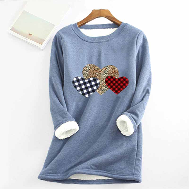 Christmas Heart Printed Thickened Fleece Warm Autumn Winter Sweatshirt