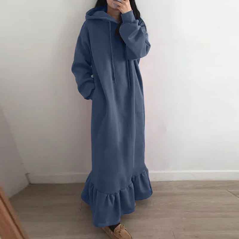 Fleece Thickened Plus Size Pockets Hooded Long Dress