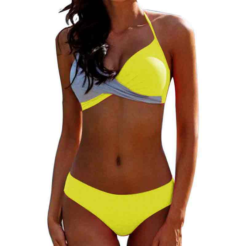 Tie Halter Color Matching Crossover Two-piece Bikini Swimsuit
