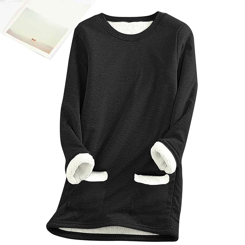 Solid Color Thickened Fleece Warm Autumn Winter Pockets Sweatshirt