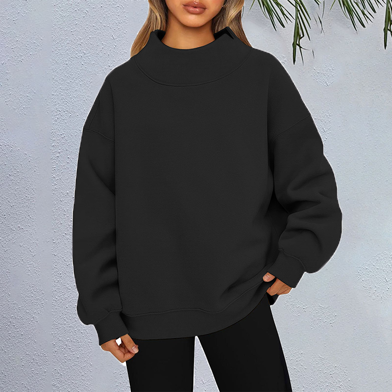 Casual Solid Color High Collar Pullover Loose Autumn Winter Sweatshirt