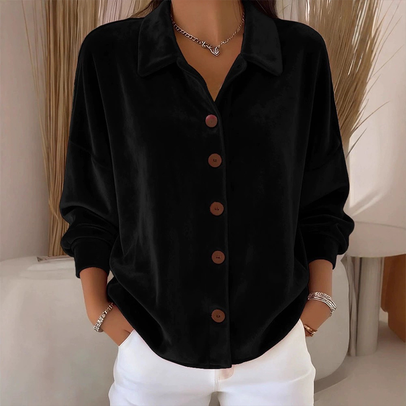 Elegant Velvet Long Sleeve Blouse Lapel Single-breasted Casual Shirt