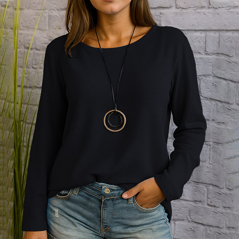 Casual Solid Color Crew Neck Pullover Top Long Sleeve Loose T-shirt