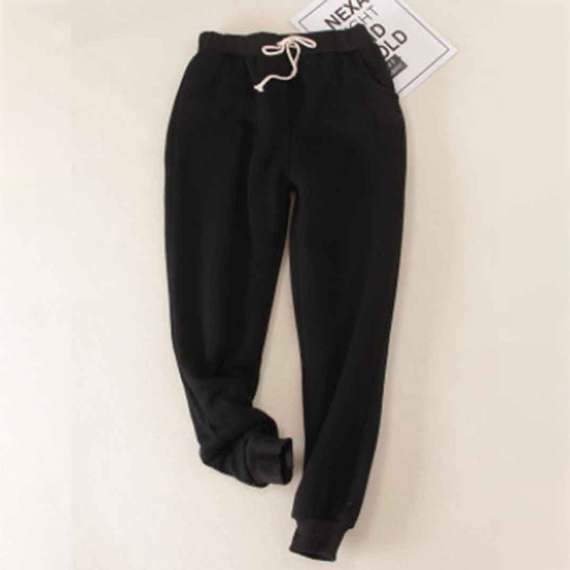 Solid Color Thickened Fleece Warm Autumn Winter Loose Sweatpants