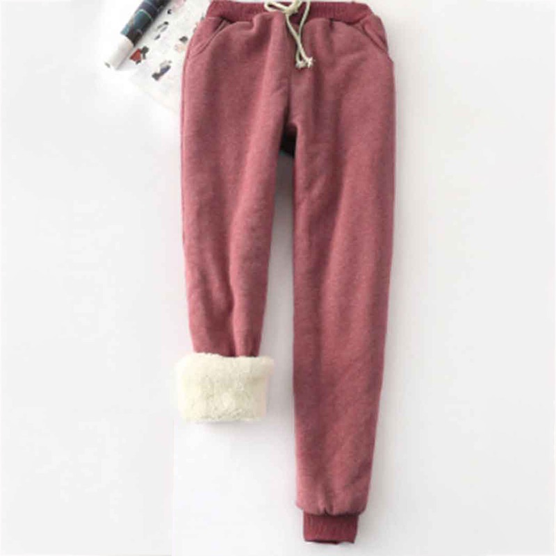 Solid Color Thickened Fleece Warm Autumn Winter Loose Sweatpants