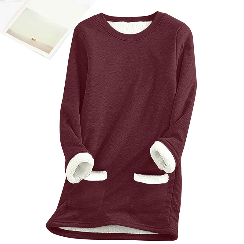 Solid Color Thickened Fleece Warm Autumn Winter Pockets Sweatshirt