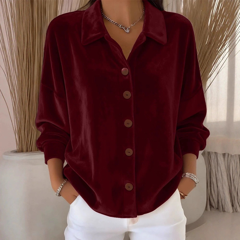 Elegant Velvet Long Sleeve Blouse Lapel Single-breasted Casual Shirt