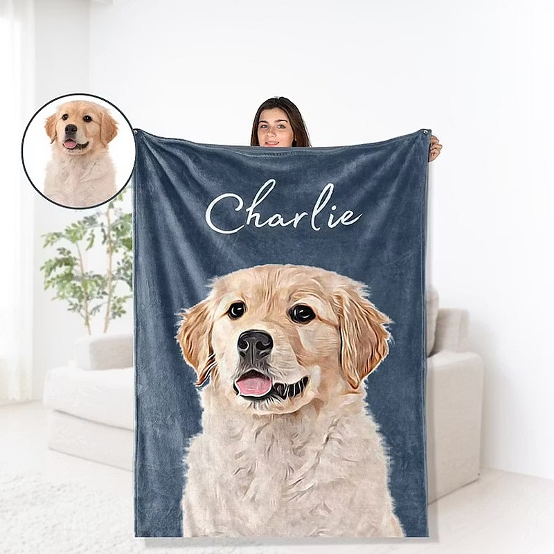 Custom Pet Flannel Blanket Furry Baby Embedded Digital Fleece Blanket
