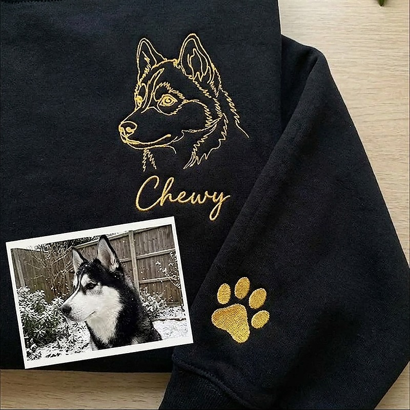 Custom Outline Drawing Embroidered Sweatshirt Furry Baby Memories