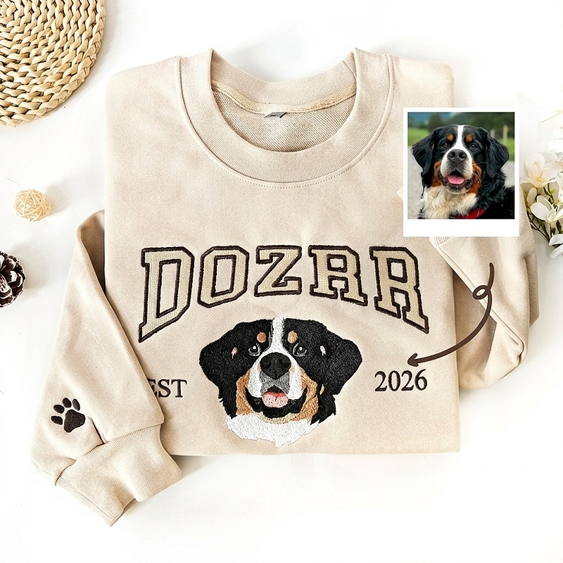 Custom Embroidered Sweatshirt Pet Face Name And Year Fur Baby Keepsake
