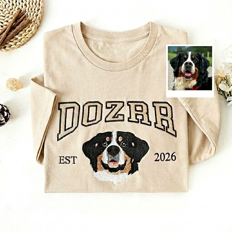 Custom Embroidered T-shirt Pet Face Name And Year Furry Baby Keepsake