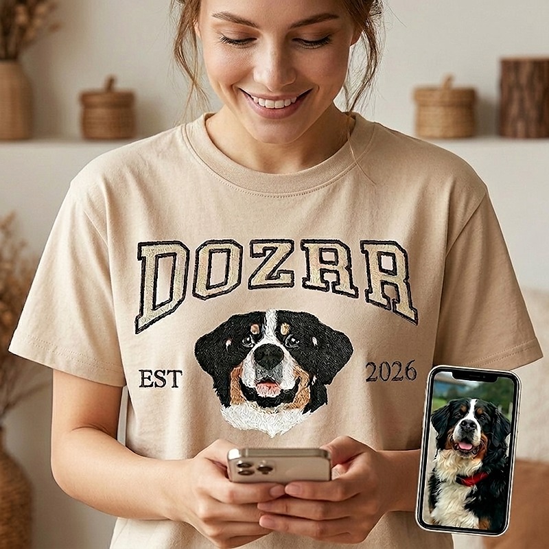 Custom Embroidered T-shirt Pet Face Name And Year Furry Baby Keepsake