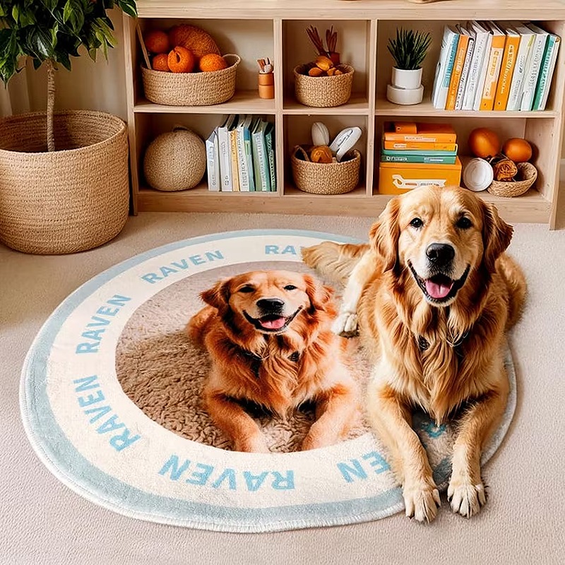 Customized Pet Portrait Round Tufted Rug Cute Furry Baby Flocked Rugs