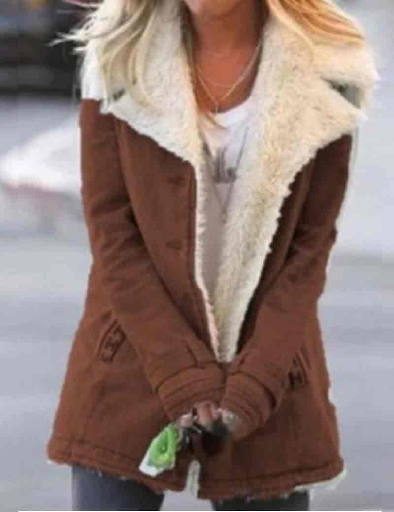 Solid Color Single Breasted Pockets Plush Midi Coat