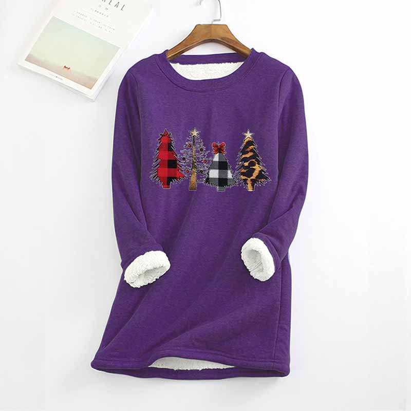 Christmas Tree Printed Thickened Fleece Warm Autumn Winter Sweatshirt