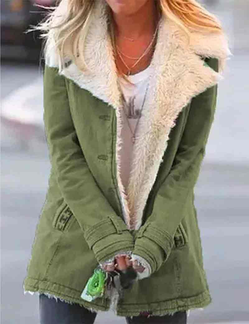 Solid Color Single Breasted Pockets Plush Midi Coat