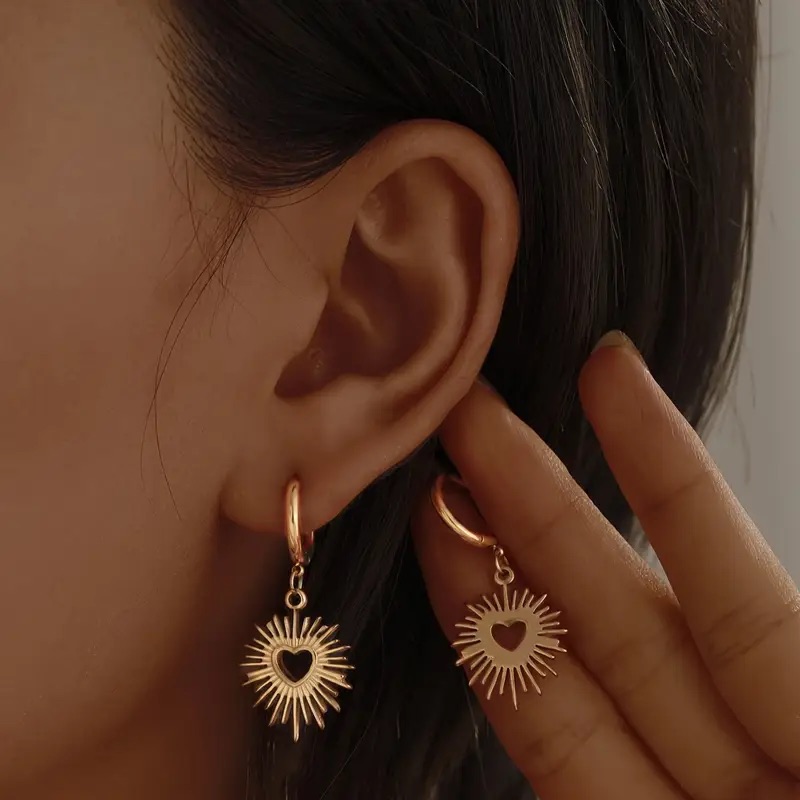 Heart Sunflower Hoop Earrings Jewelry Elegant Punk Style Earrings