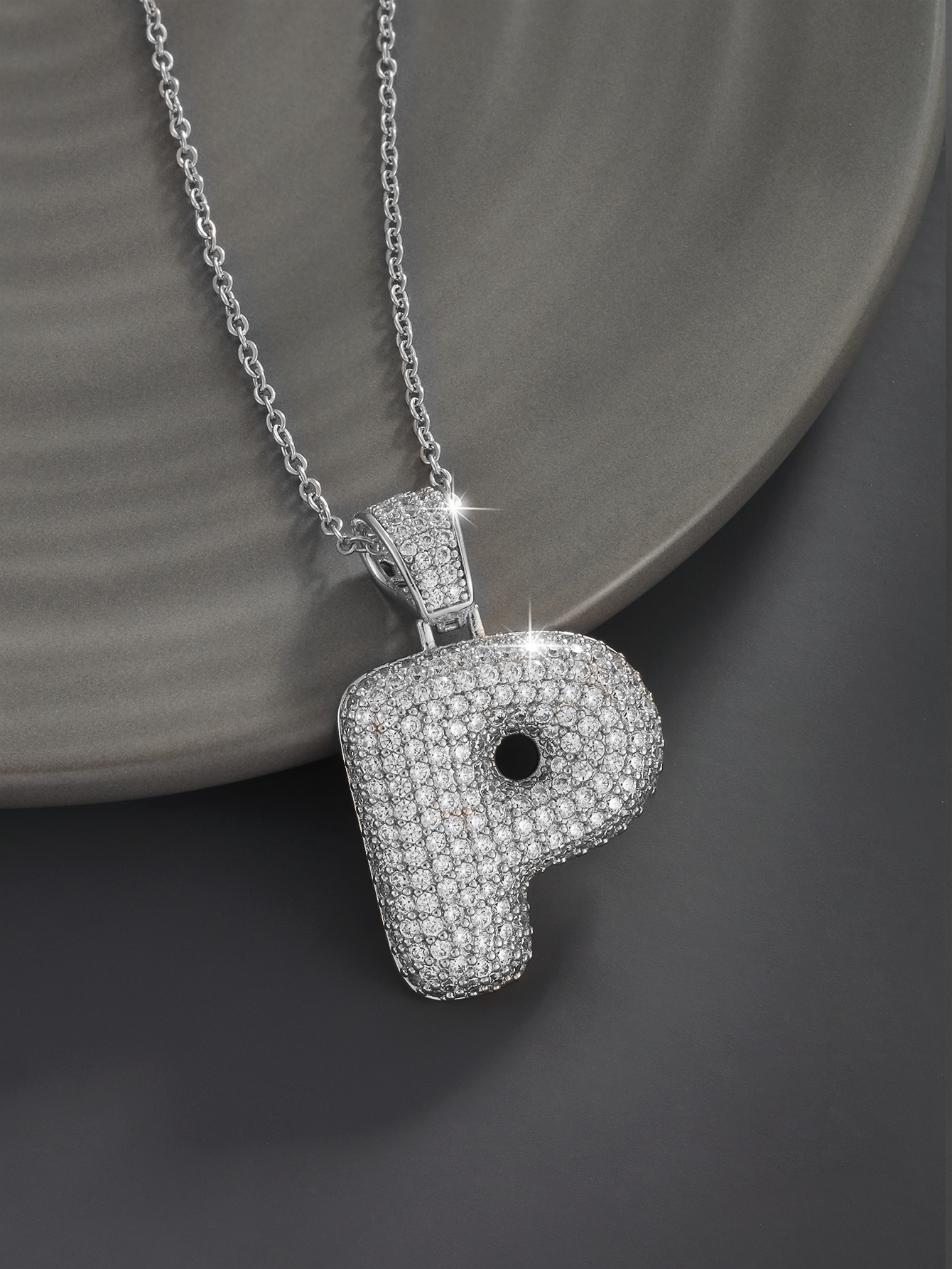 Stylish 26 Letters Necklace Pendant Alloy Zircon Necklace Friend Gift