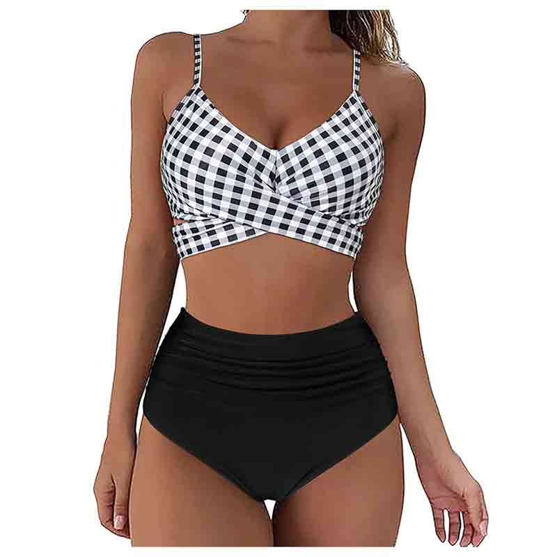 V-neck Crossover Printed Two Piece Bikini Swimsuit