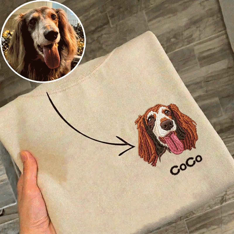 Customized Pet Portrait Embroidery T-shirt Furry Baby Keepsake Gift