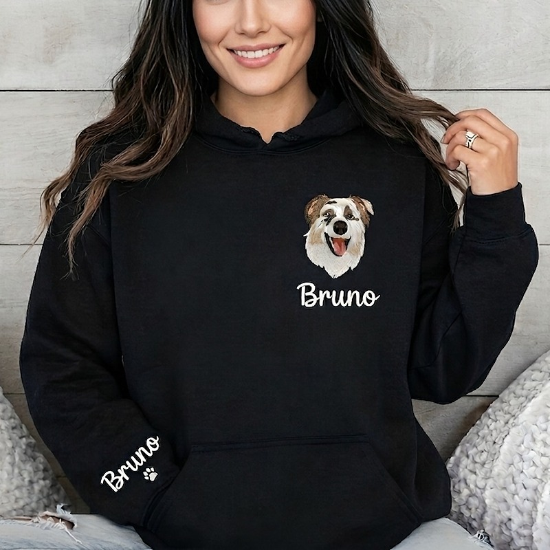 Custom Pet Portrait Embroidery Hoodie Furry Baby Face Name  Keepsake