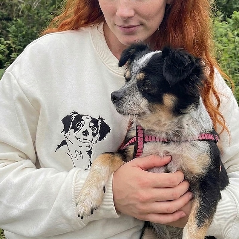 Custom Pet Portrait Sketch Embroidery Sweatshirt Furry Baby Keepsake