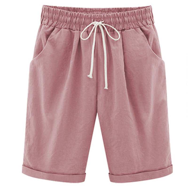 Casual Solid Color Pockets Drawstring Elastic Waist Mid-length Pants