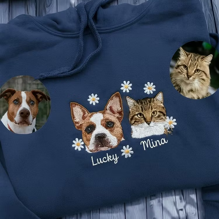 Custom Pets Combo Embroidered Hoodie Furry Babies Portrait Keepsake