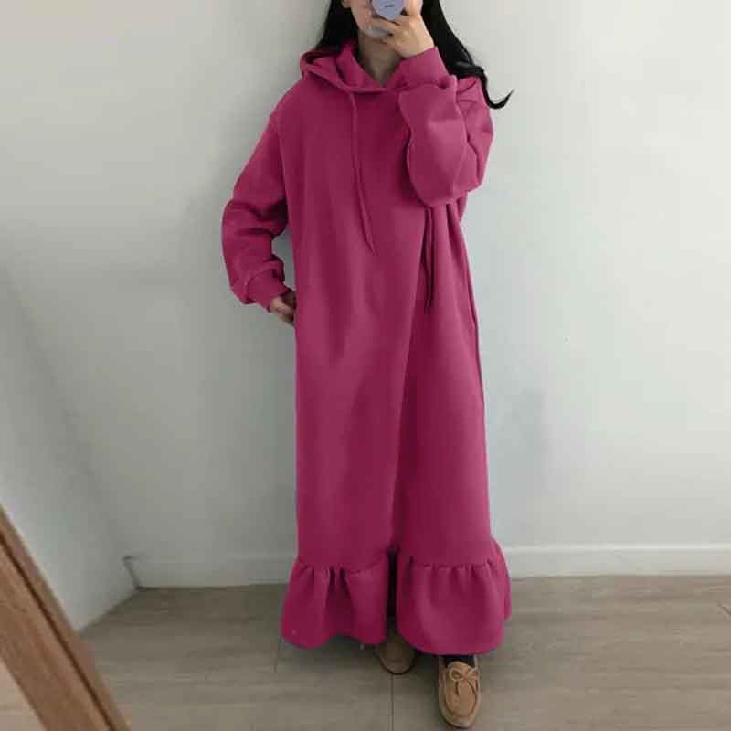 Fleece Thickened Plus Size Pockets Hooded Long Dress
