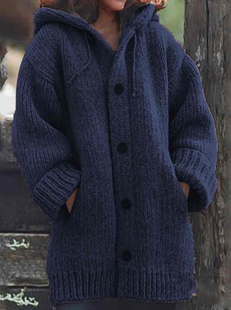 Solid Color Winter Thicken Knitted Pockets Cardigan Hoodie Sweater Coat