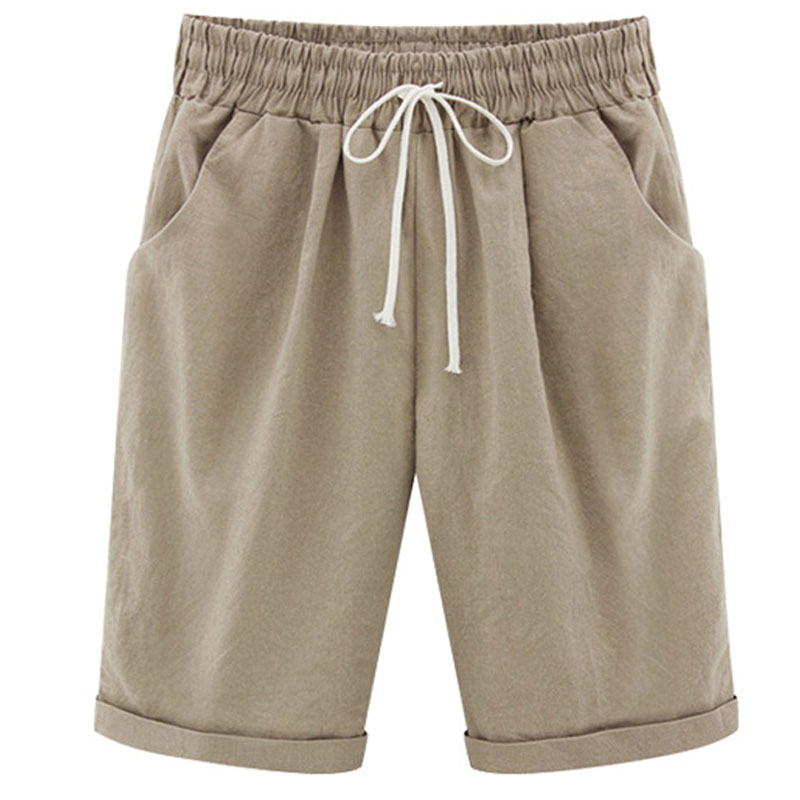 Casual Solid Color Pockets Drawstring Elastic Waist Mid-length Pants