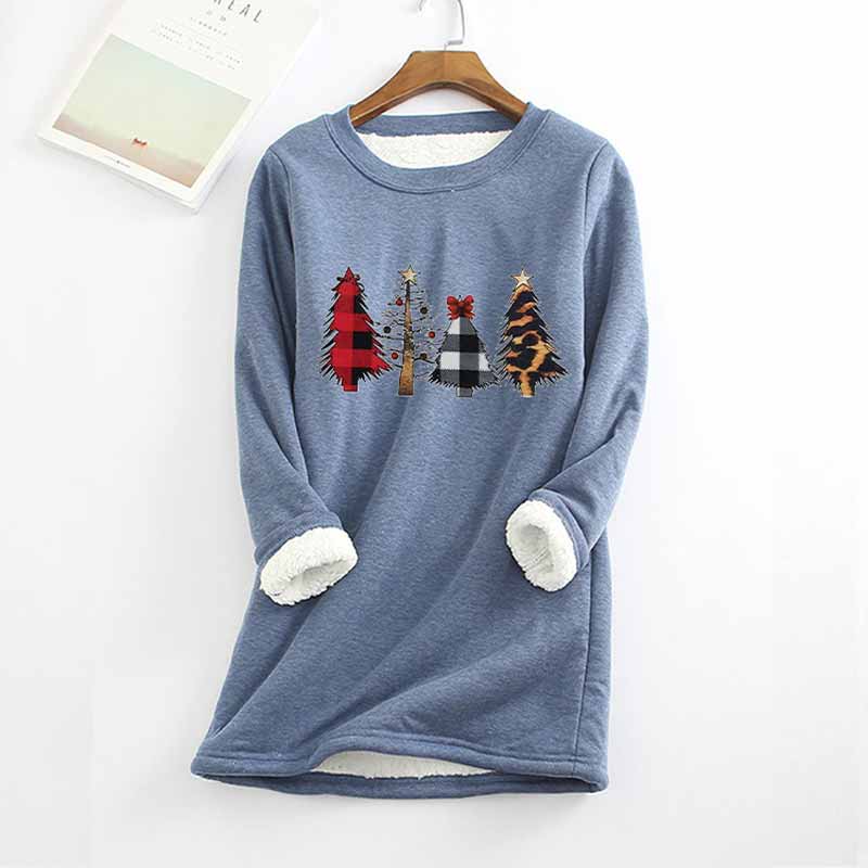 Christmas Tree Printed Thickened Fleece Warm Autumn Winter Sweatshirt