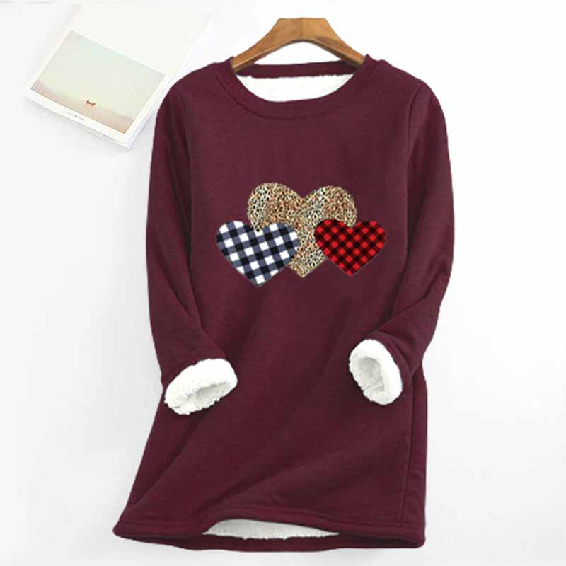 Christmas Heart Printed Thickened Fleece Warm Autumn Winter Sweatshirt
