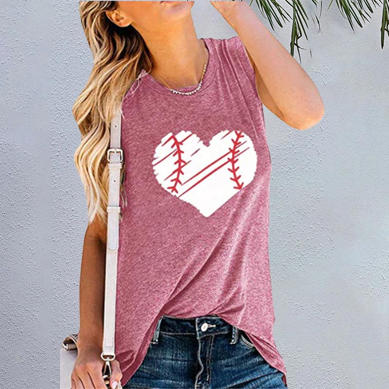 Love Baseball Printed Round Neck Sleeveless Vest Shirt
