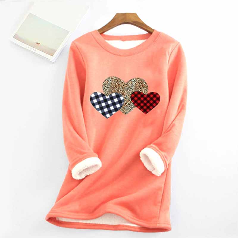 Christmas Heart Printed Thickened Fleece Warm Autumn Winter Sweatshirt