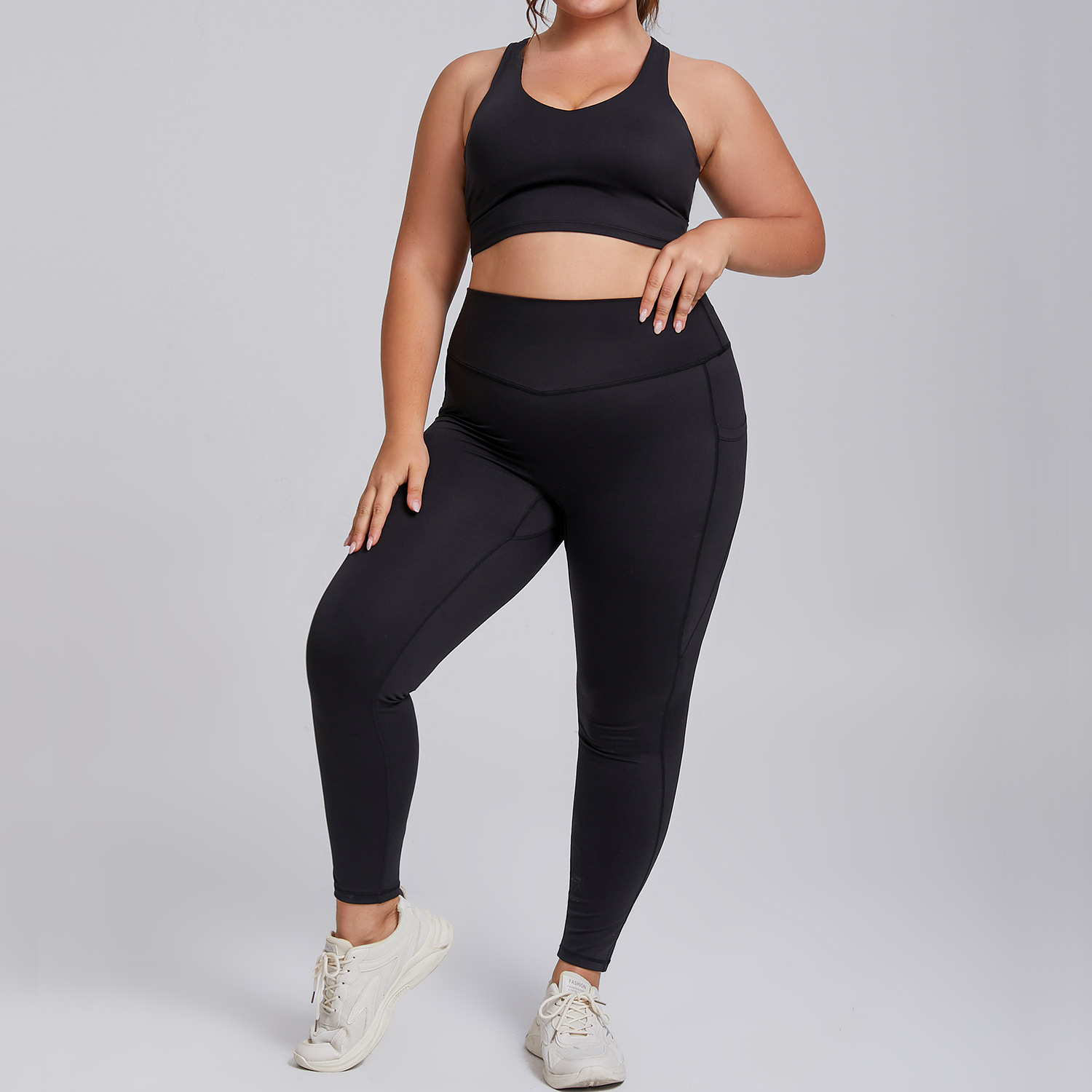 Plus Size Yoga Suit Sportswear Vest And Pocket Pants Two Piece Suit